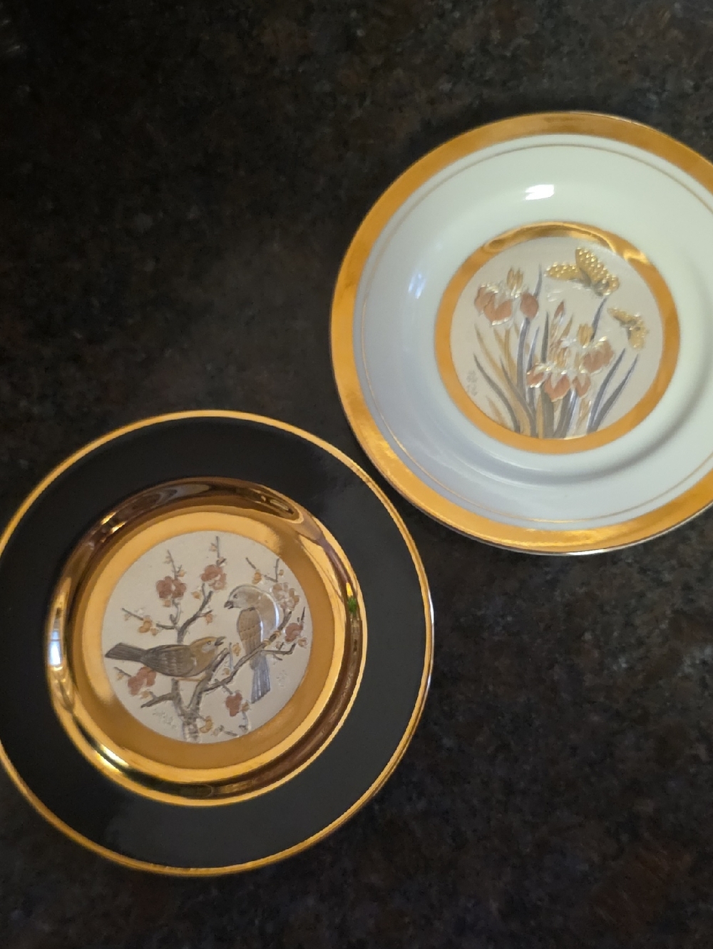 Decorative Porcelain Salad/Dessert Plates with Gold Trim - White and Black